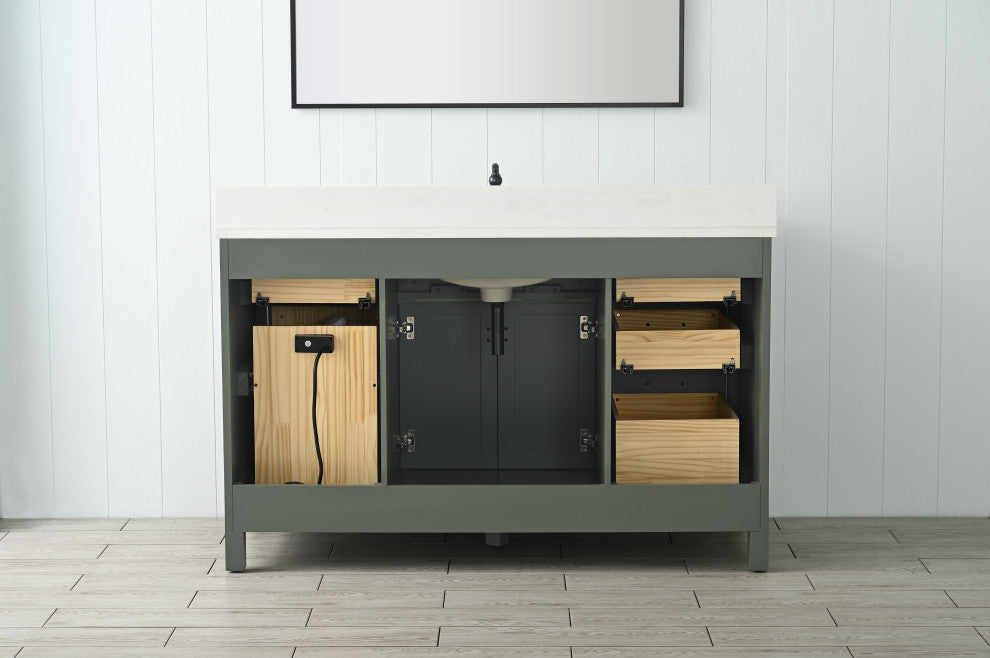 Valentino 54 in. Single Sink Bath Vanity in Verdant Green with White Quartz Top
