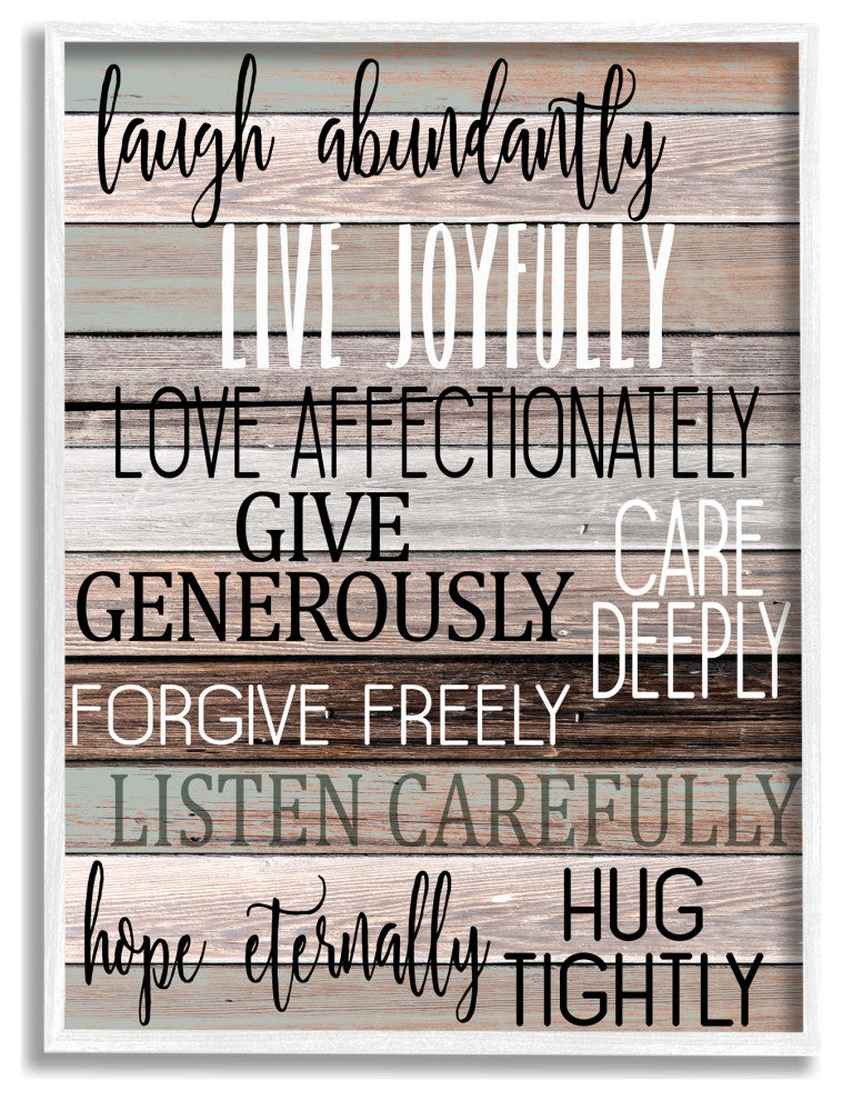 Live Joyfully Phrases on Wood Grain Brown Tan Teal, 11 x 14