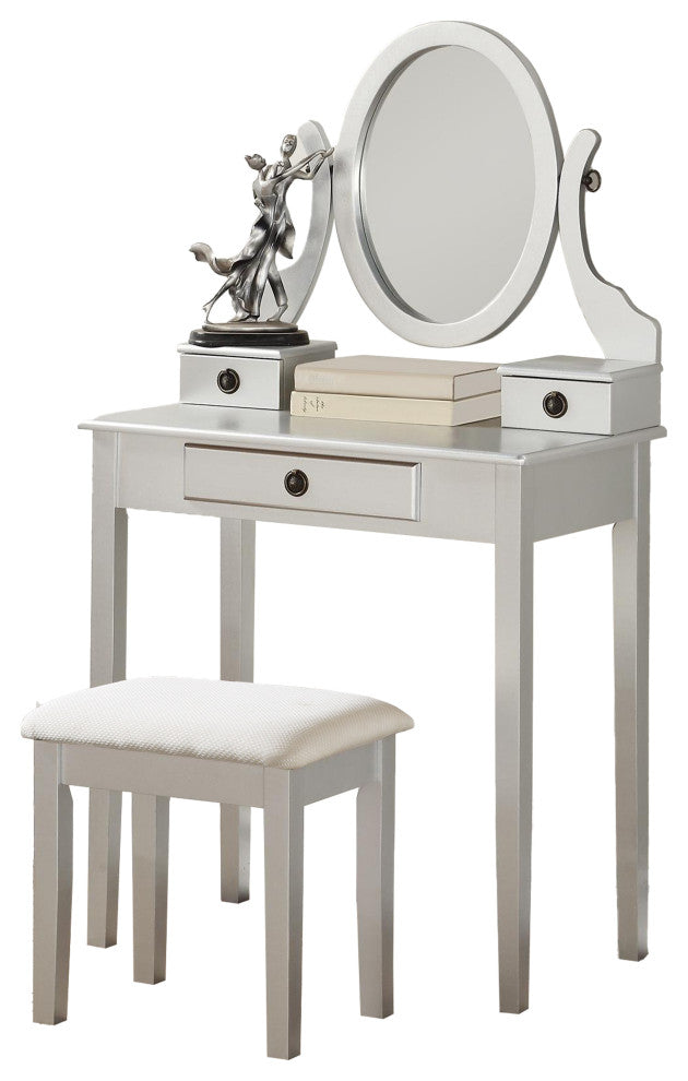 Gewnee Moniys Wood Moniya Makeup Vanity Table And Stool Set, Silver