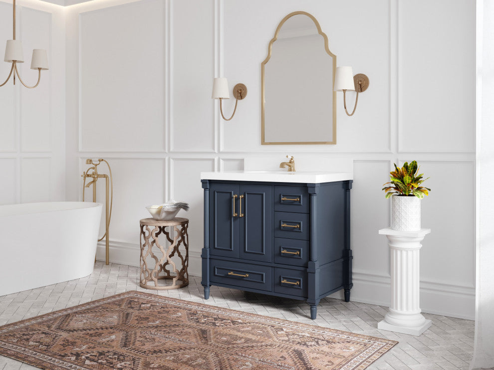 Aberdeen 36 Center Sink Bath Vanity in Hale Navy Blue  2" Carrara Quartz