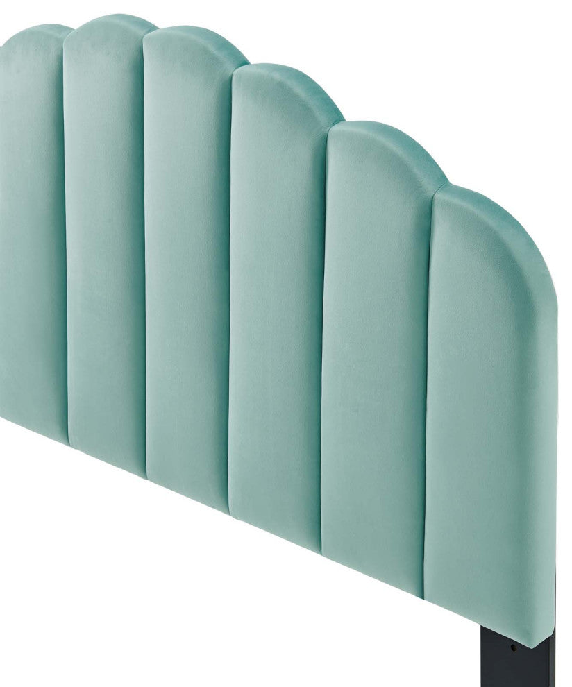 Headboard, Twin Size, Velvet, Dark Gray, Modern Contemporary, Bedroom, Blue