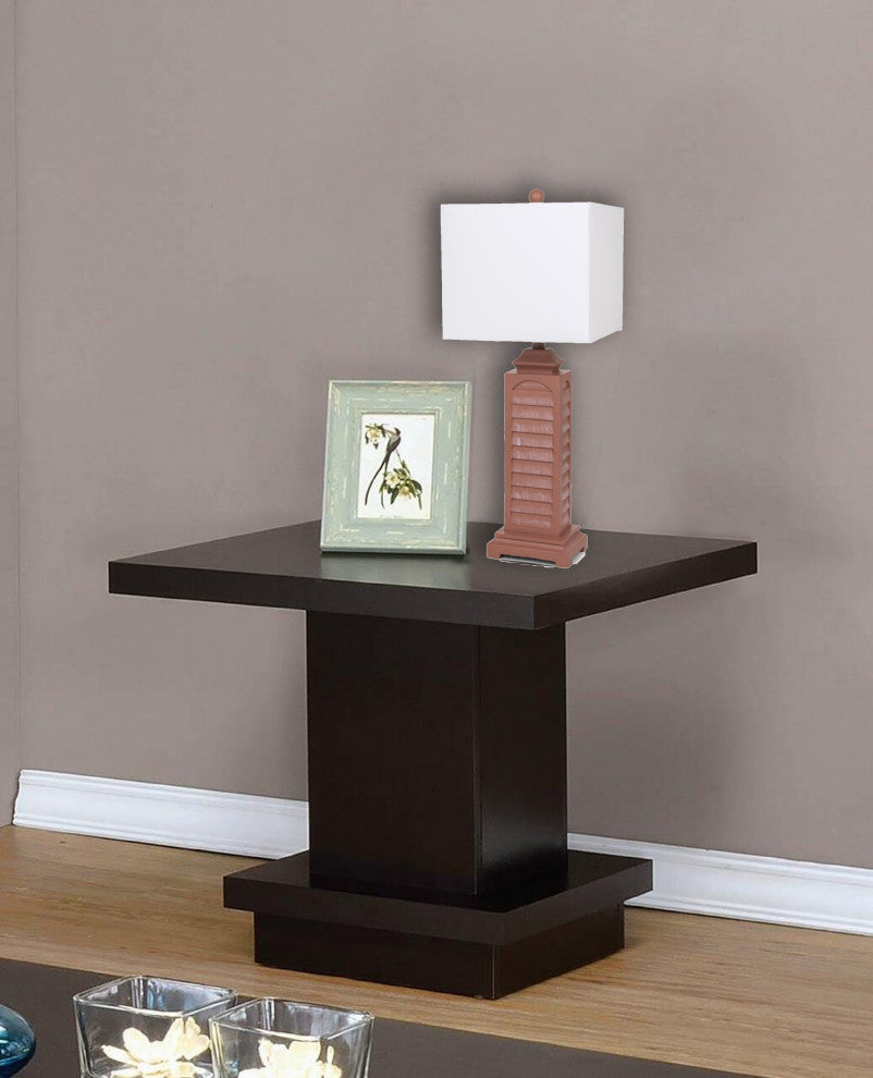 Set of 2 Blush Red Slatted Table Lamps With Square Shade