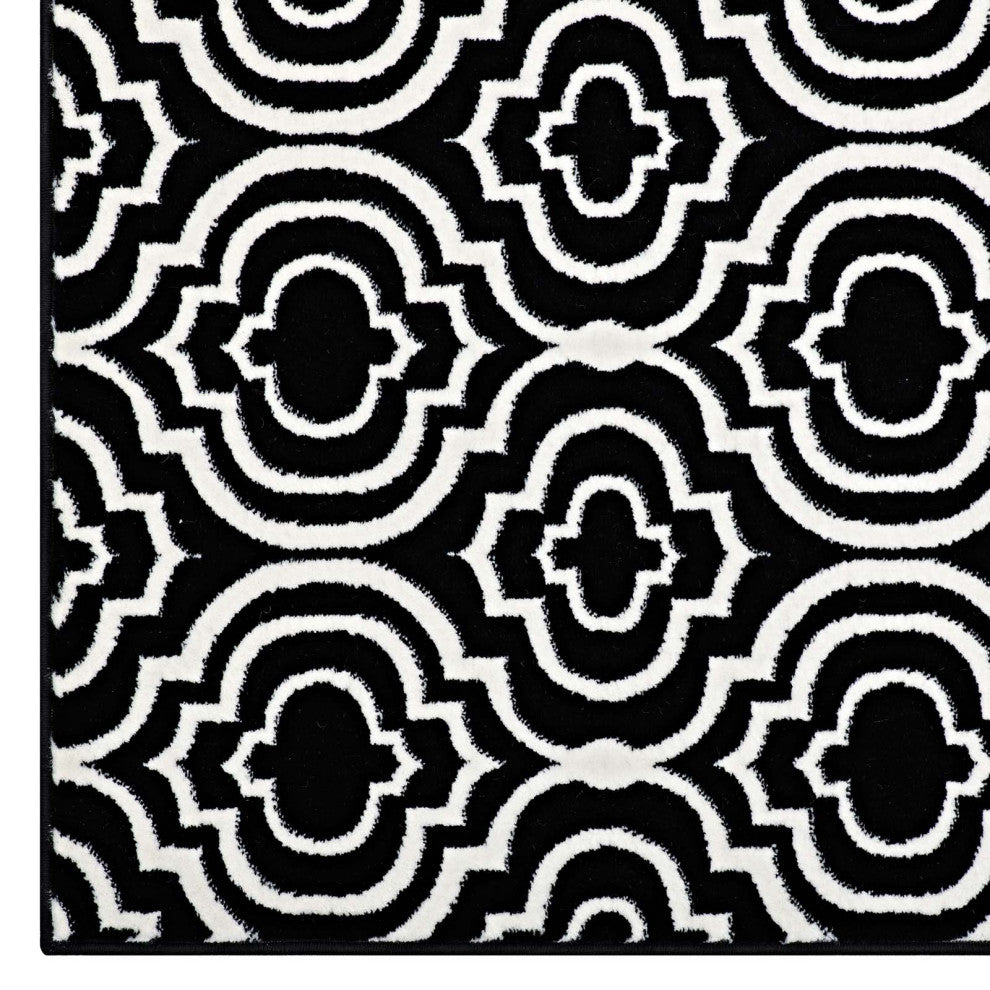Black and White Frame Transitional Moroccan Trellis 5x8 Area Rug