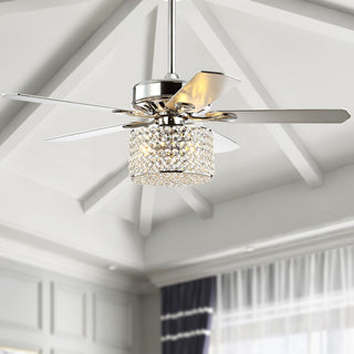 Brandy 52" 3-Light Crystal LED Ceiling Fan With Remote, Chrome