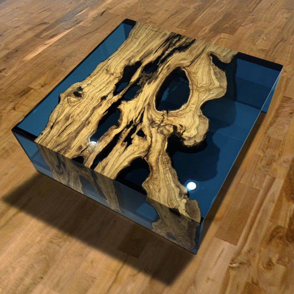 Blue Waterfall Olive Coffee Table, 27.6"