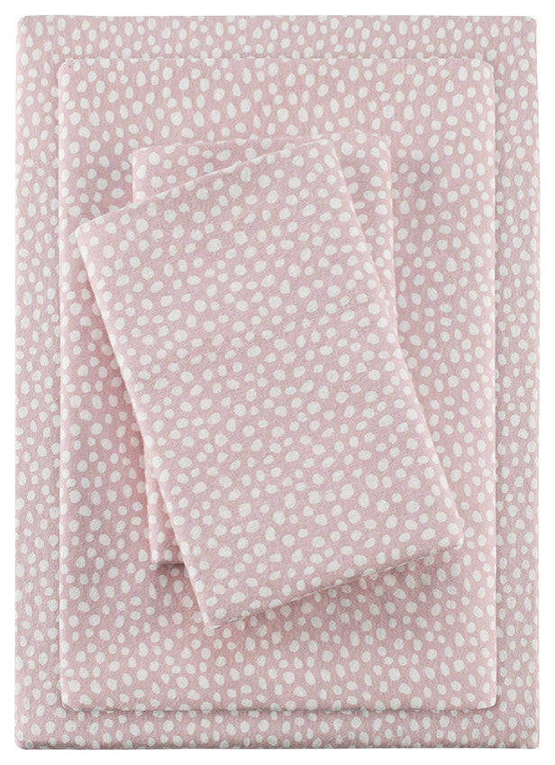 True North by Sleep Philosophy Cotton Flannel Print Sheet Set, Dots, Pink