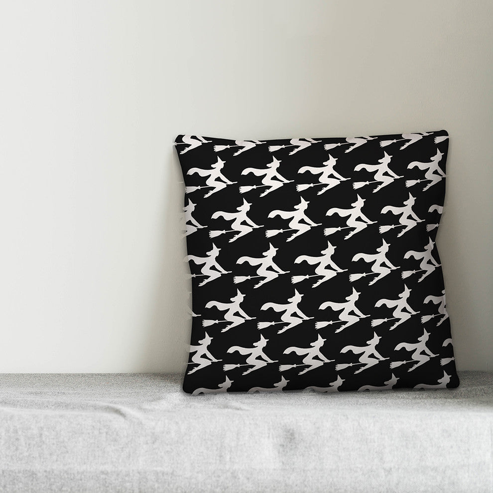 Witch On Broomstick Pattern 18"x18" Throw Pillow