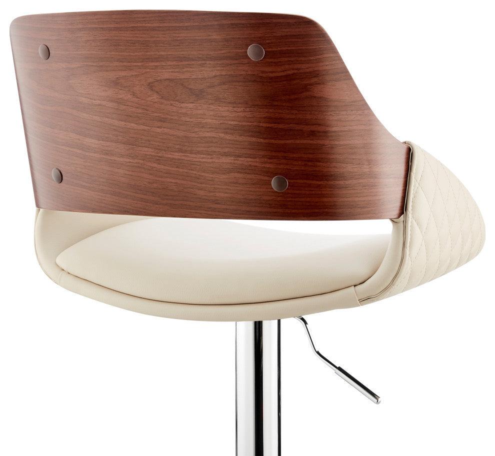 Colby Adjustable Faux Leather and Metal Bar Stool, Cream and Chrome