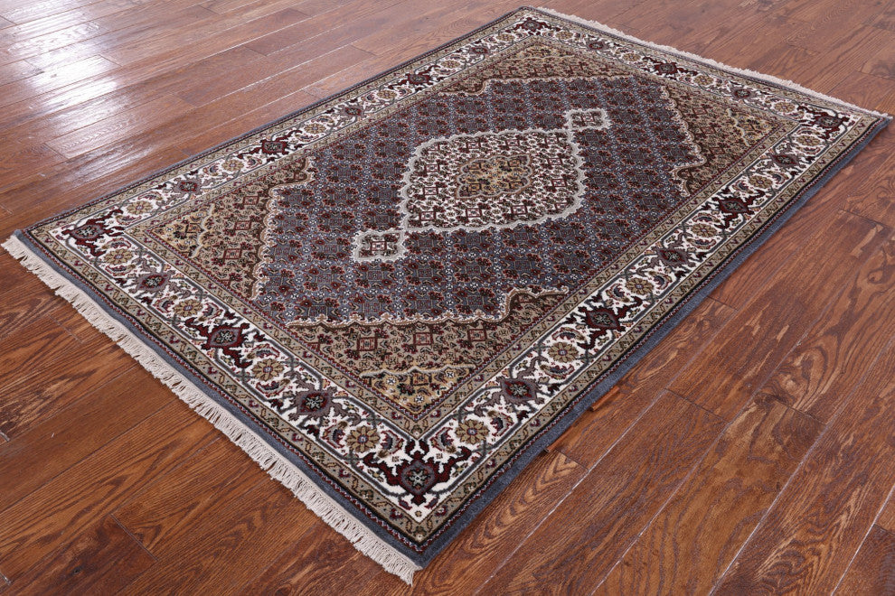 Hand Knotted Wool and Silk Persian Tabriz Rug 4' 1" X 6' 0" Q6023