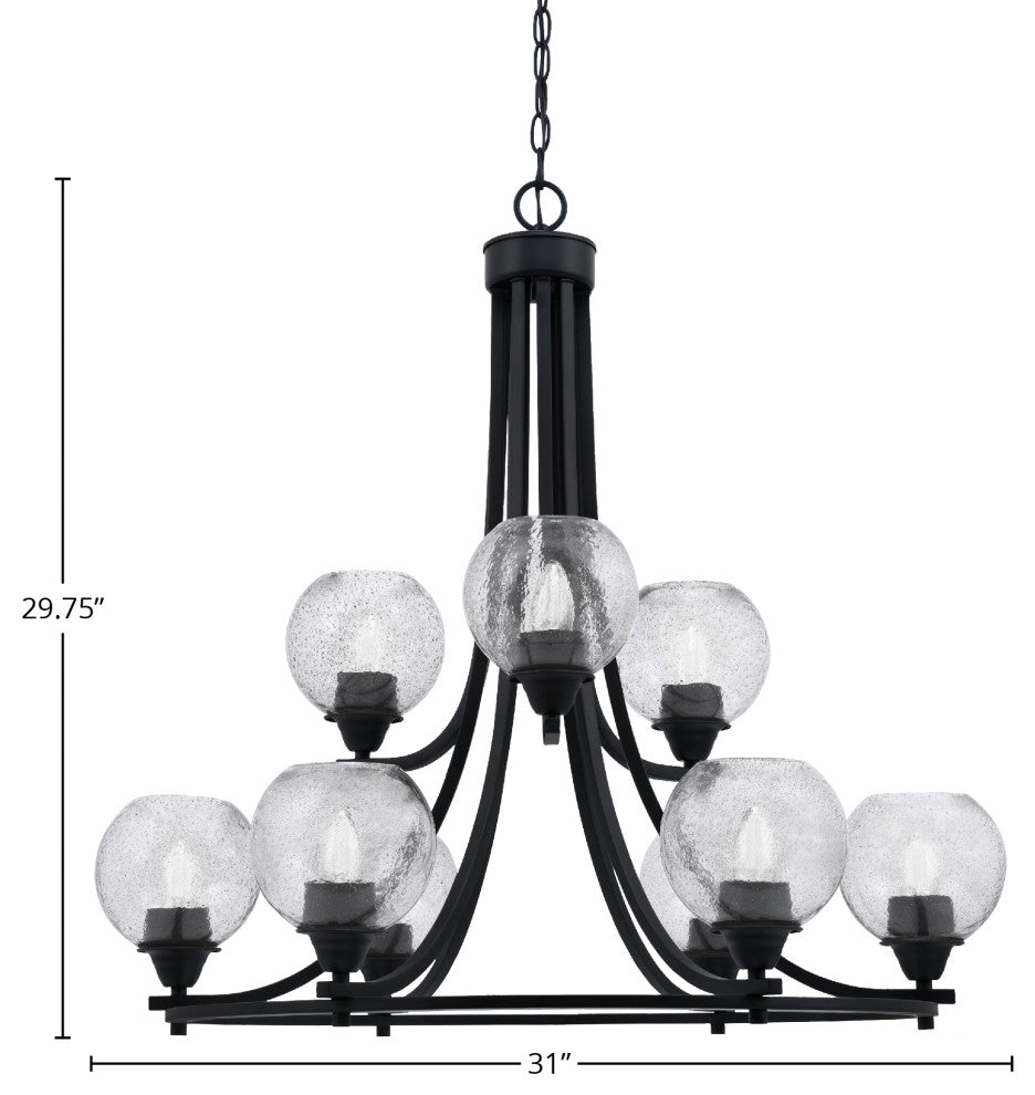 Paramount 9-Light Chandelier, Matte Black, 5.75" Smoke Bubble Glass