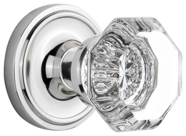 Classic Rosette Interior Mortise Waldorf Door Knob, Bright Chrome