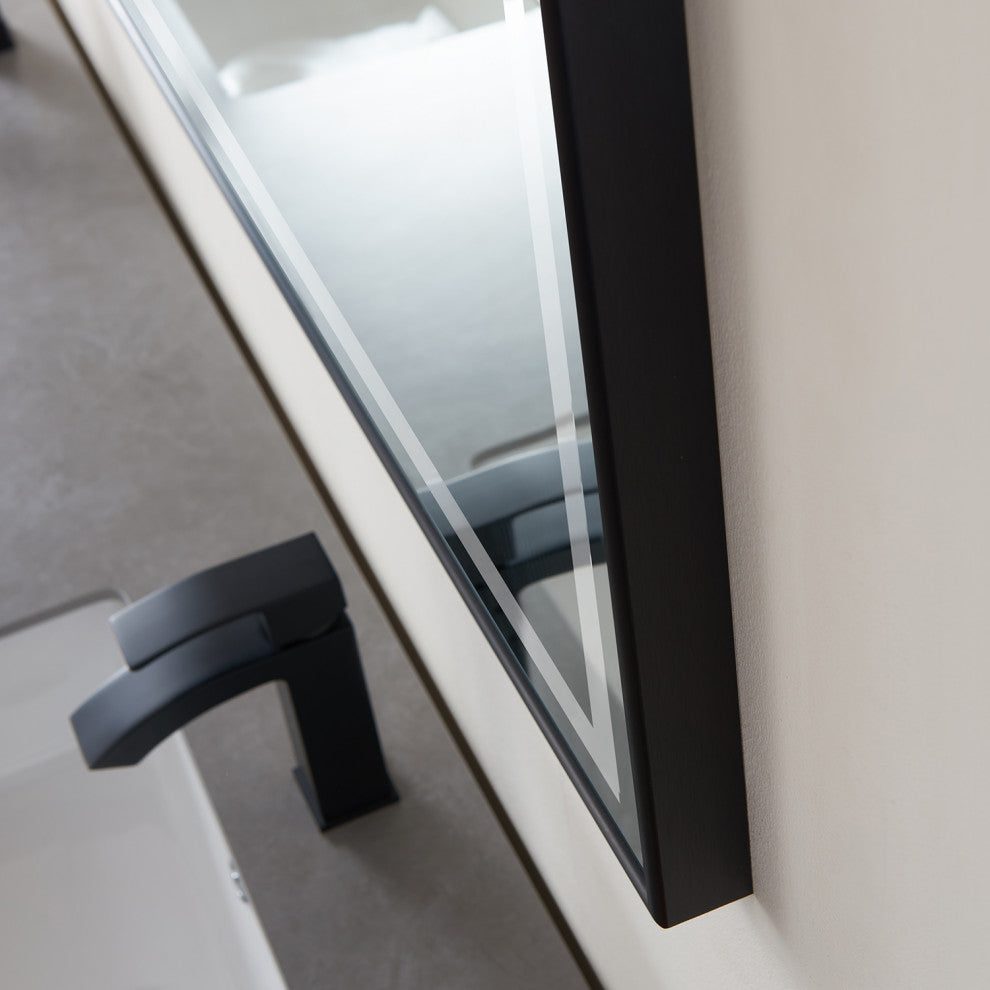 Horizontal Rectangular LED Wall Mount Bathroom Mirror, Black, 60"