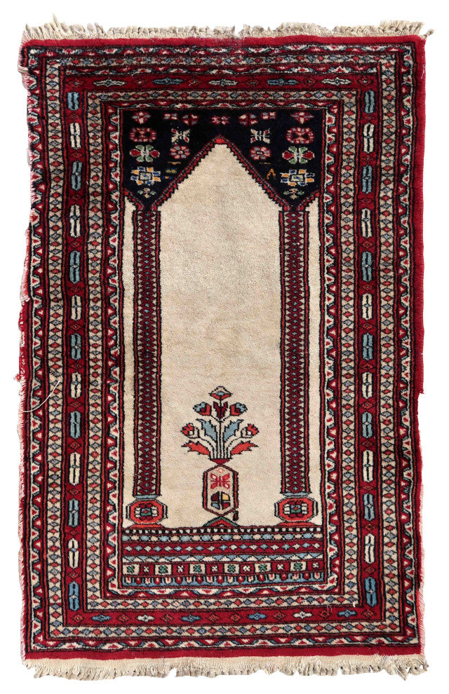 Handmade Vintage Pakistani Lahore Prayer Rug 1.9'x3', 60cmx93cm 1970s