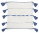 Bohemian White Cotton Accent Pillow With Blue Tassel Details