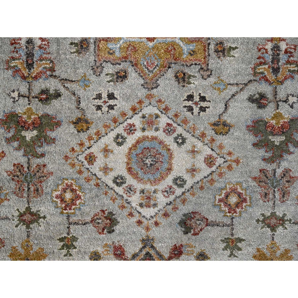 Goose Gray, Karajeh Design, Pure Wool, Hand Knotted Runner Rug, 2'7"x10'