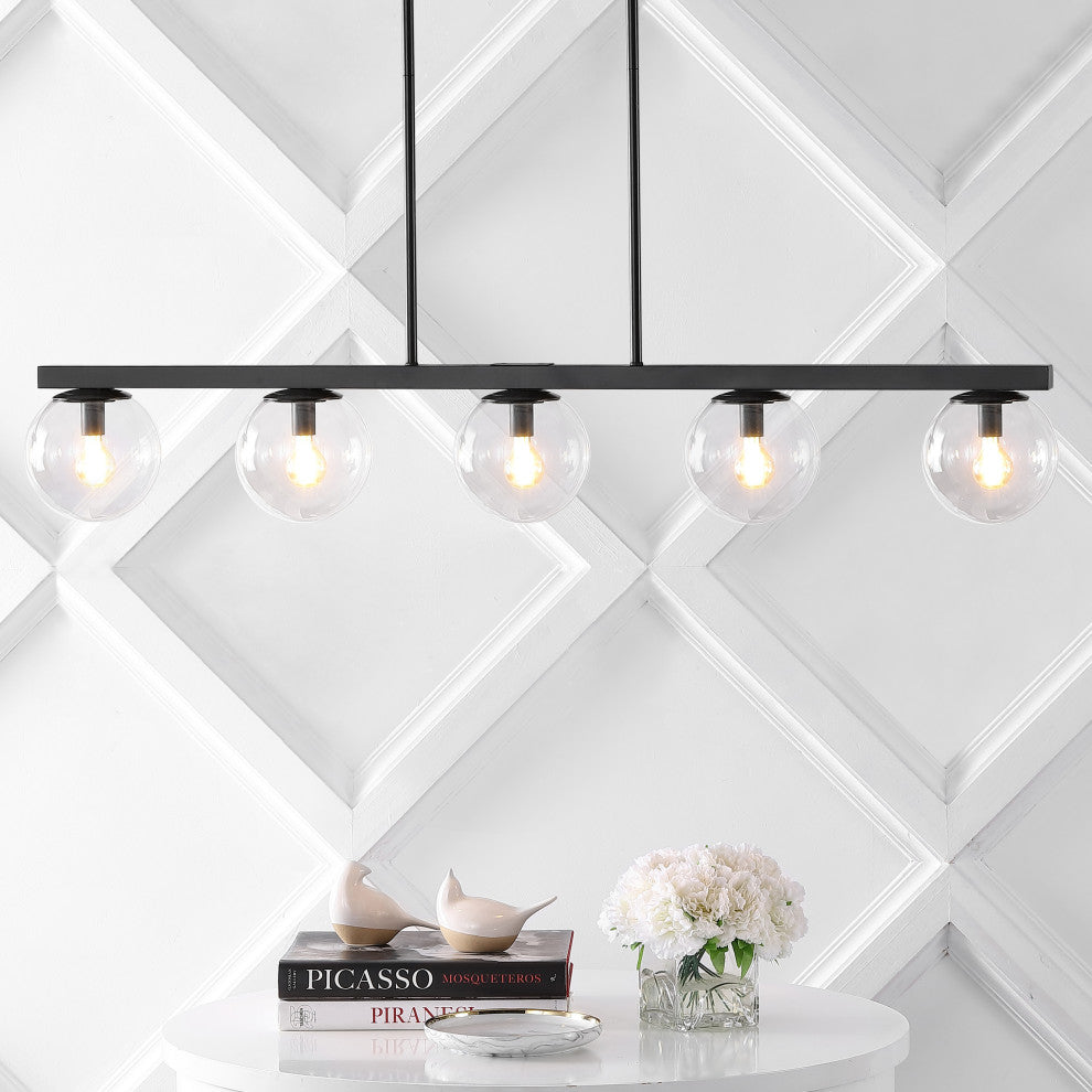Luca Parisian 45.5" 5-Light Modern Glam Globe Linear LED Pendant, Black/Clear