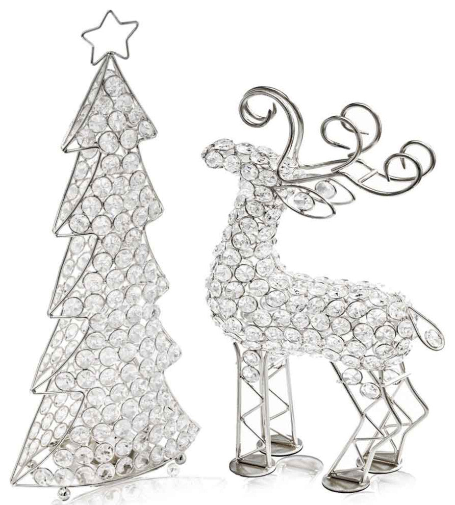 HomeRoots 3.5" x 8" x 16" Silver Crystal Christmas Tree