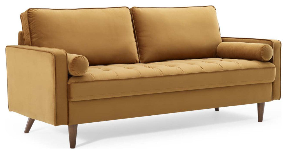 Valour Performance Velvet Sofa - Cognac