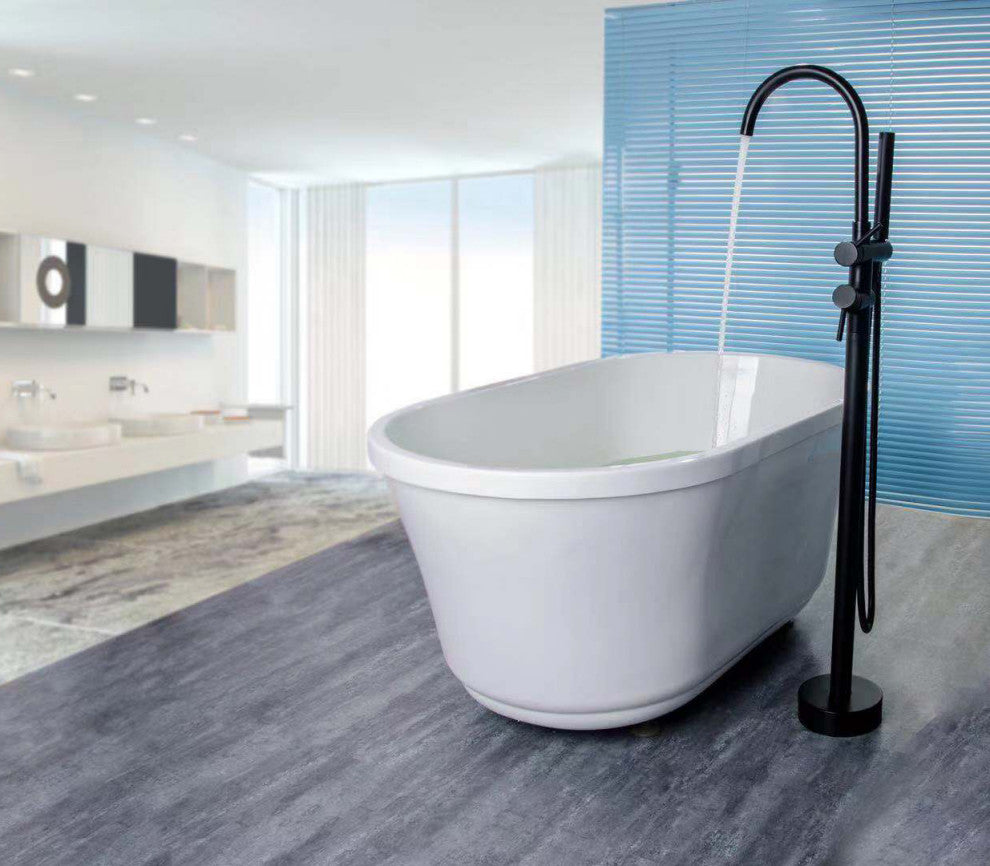 Wellfor Freestanding Bath Faucet, Swivel Spout and Handheld Shower, 2 Handles, Matte Black
