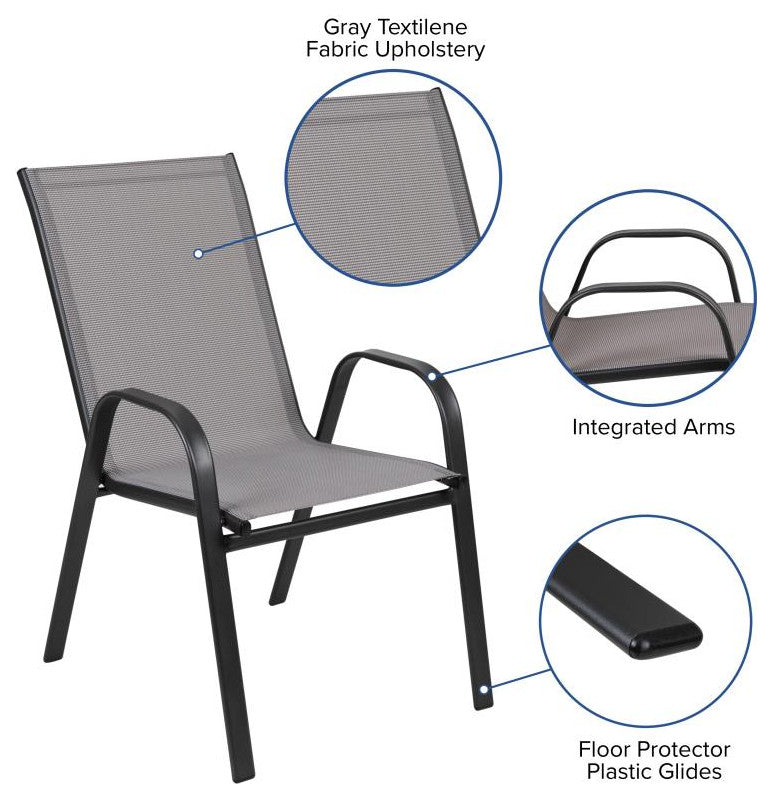 Brazos 5 Pc Outdoor Dining Set - 55" Tempered Glass Patio Table, 4 Stack Chairs,