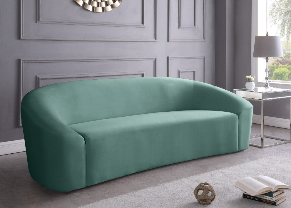 Riley Velvet Upholstered Rounded Sofa, Mint