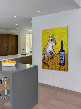 "Grey Squirrel Wine Bar" Painting Print on Wrapped Canvas, 16"x24"