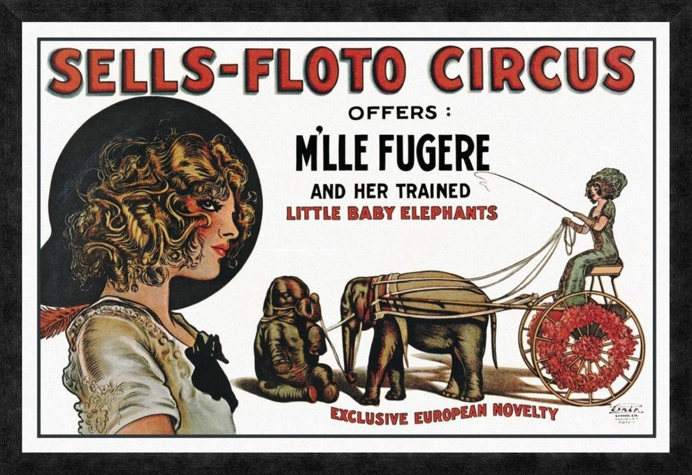 "Sells-Floto Circus" Framed Canvas Giclee by Vintage Elephant, 38"x26"