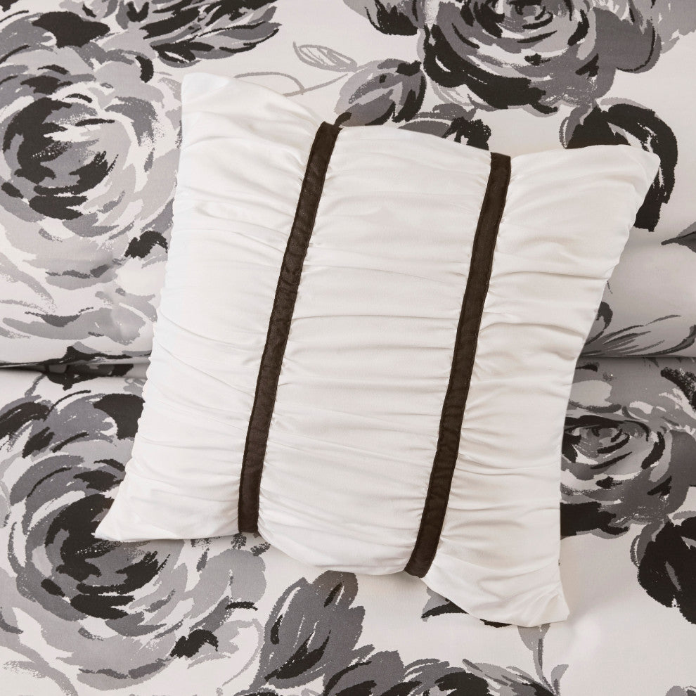 Intelligent Design Dorsey Black and White Floral Comforter Set