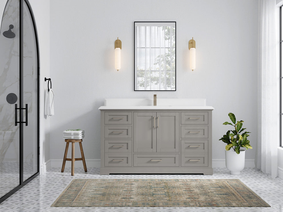 Boston 60 Single Bathroom Vanity in Elephant Skin Gray 1.5" White Quartz