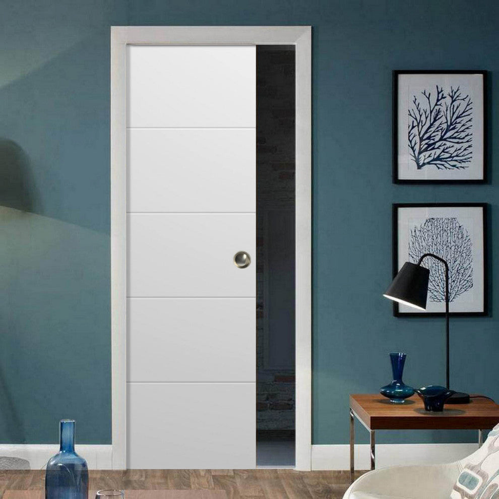 Sliding Pocket Door 42 x 96, Planum 0770 Painted White, Rail