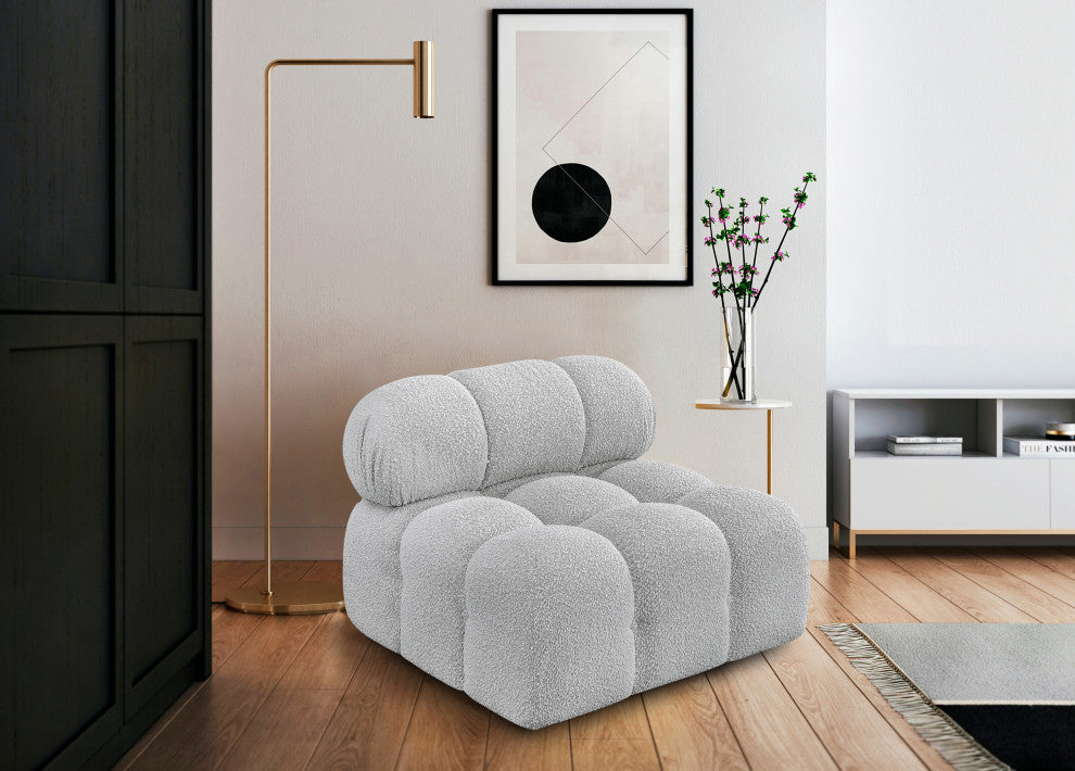 Ames Boucle Fabric Modular Chair, Grey, Armless Chair