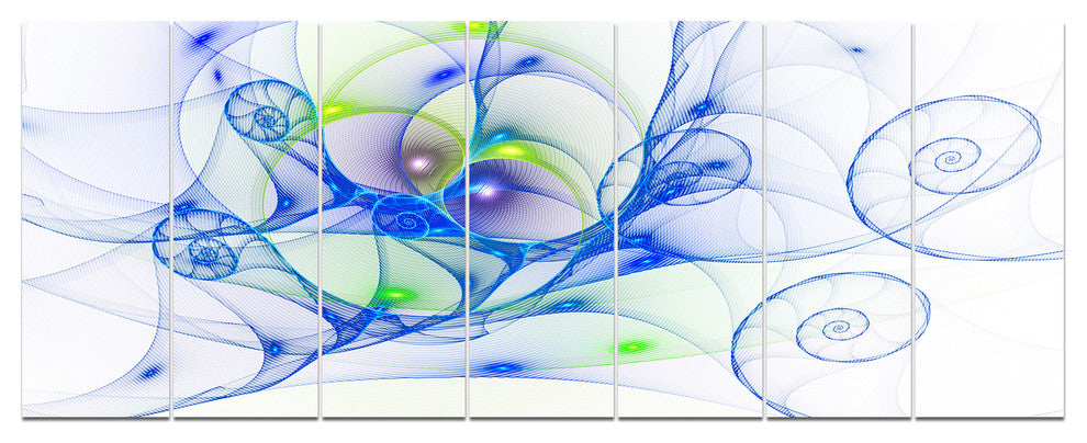 Blue Colored Curly Spiral, Abstract Wall Art Canvas, 83"x32", 7 Panels