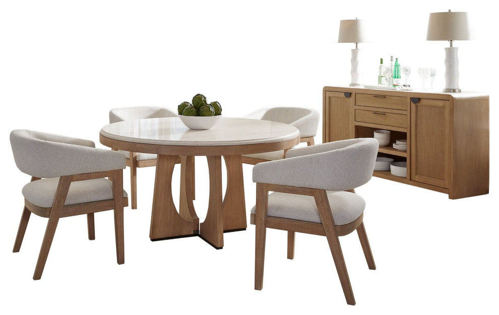 Parker House Escape Dining Round Table With buffet server and 4 barrel chairs