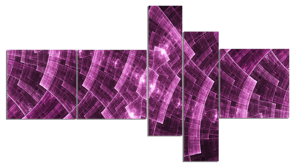 Purple Metal Protective Grids, Abstract Wall Art Canvas, 60"x32", 5 panels