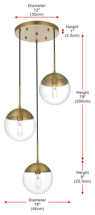 Elegant Lighting LD6069 Eclipse 3 Light 18"W Multi Light Pendant - Brass