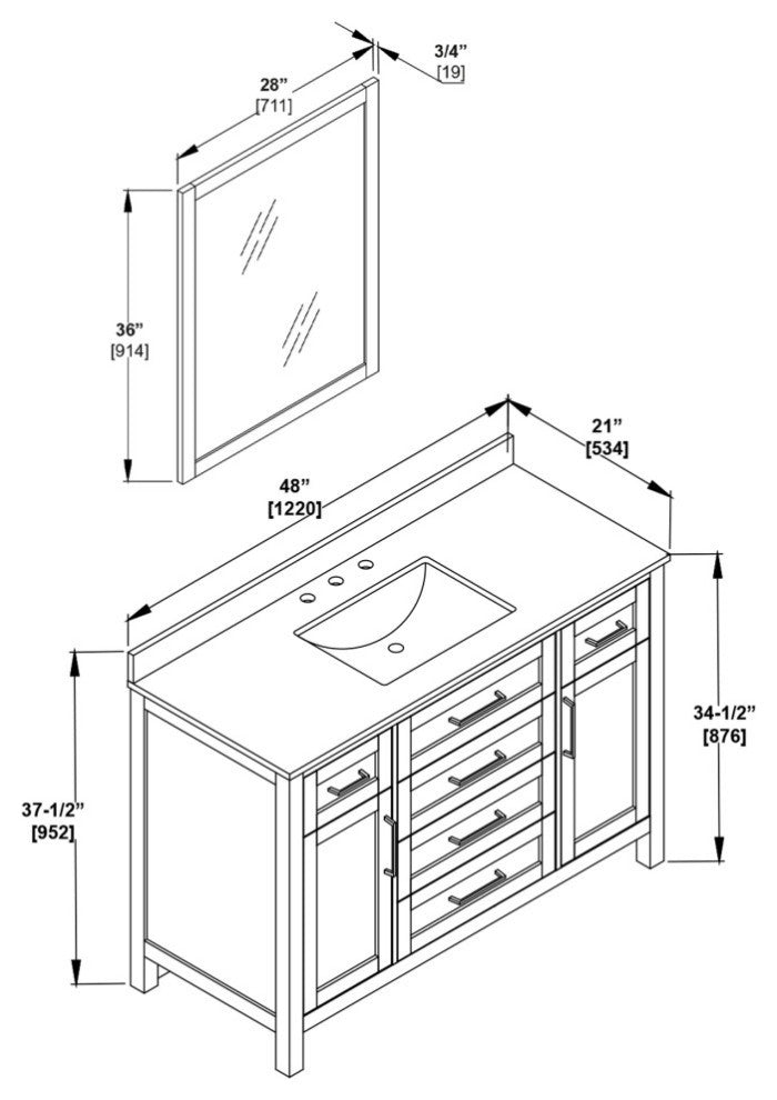 OVE Decors Tahoe Vanity With Mirror, Dark Charcoal, 48"