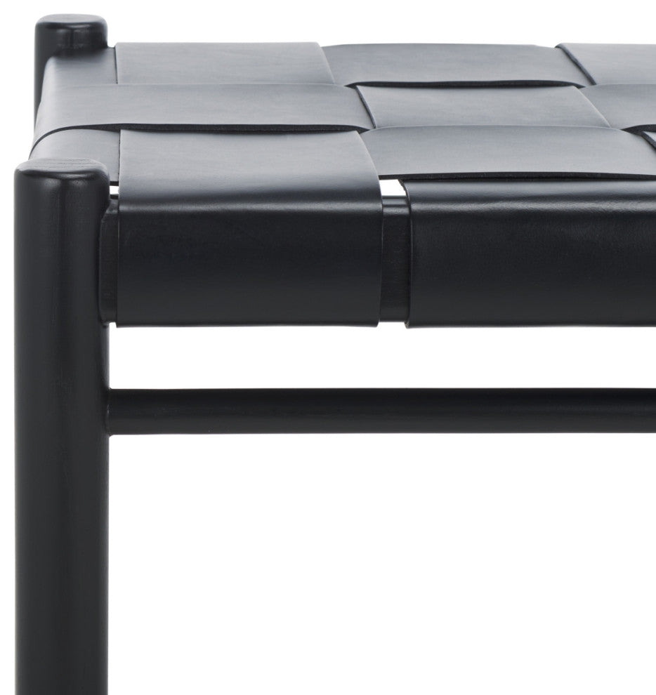Safavieh Couture Devnie Woven Leather Ottoman, Black