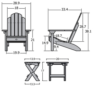 Westport 3-Piece Adirondack Chair and Side Table Set, Nantucket Blue