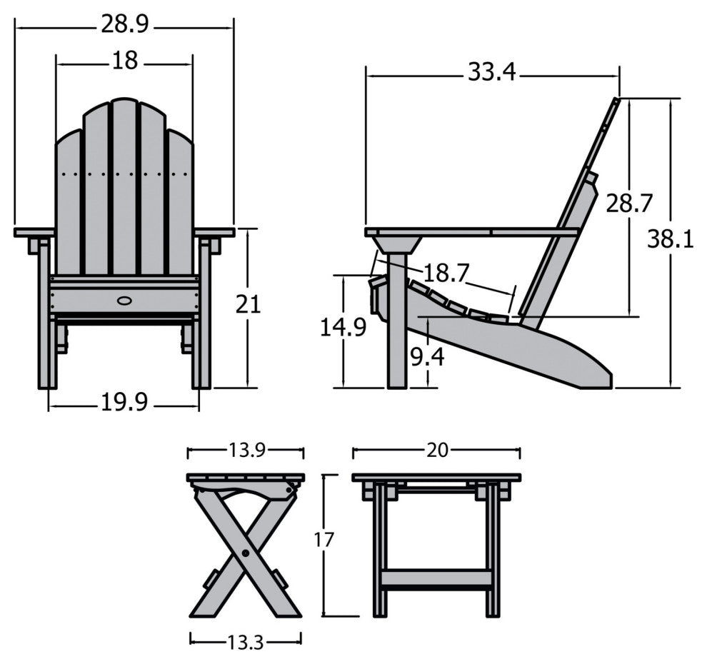 Westport 3-Piece Adirondack Chair and Side Table Set, Nantucket Blue