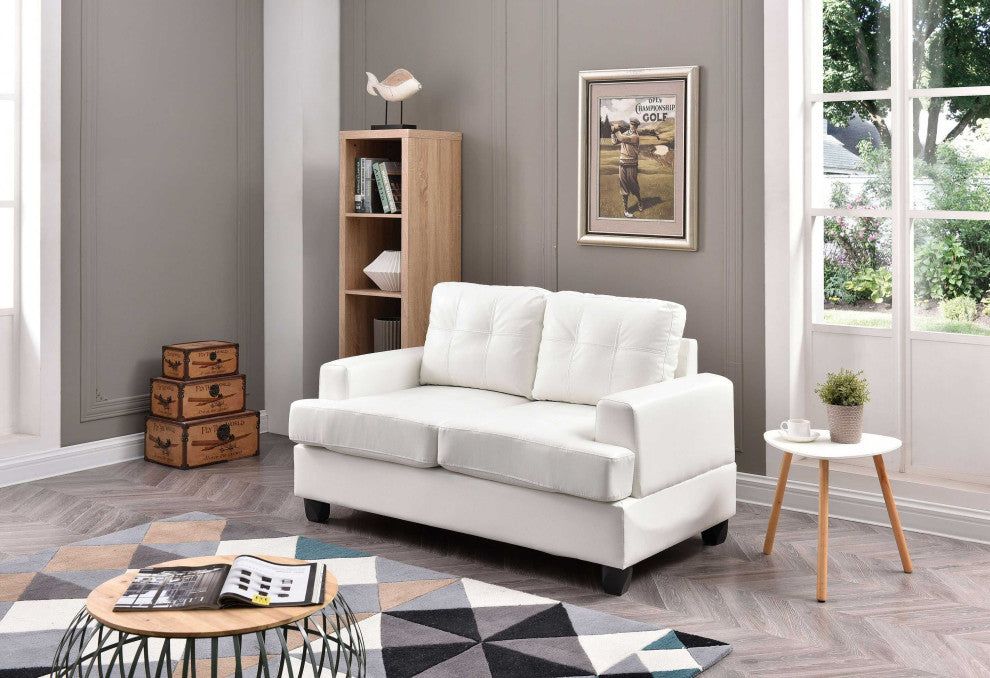 Sandridge 58 in. W Flared Arm Faux Leather Straight Sofa, White