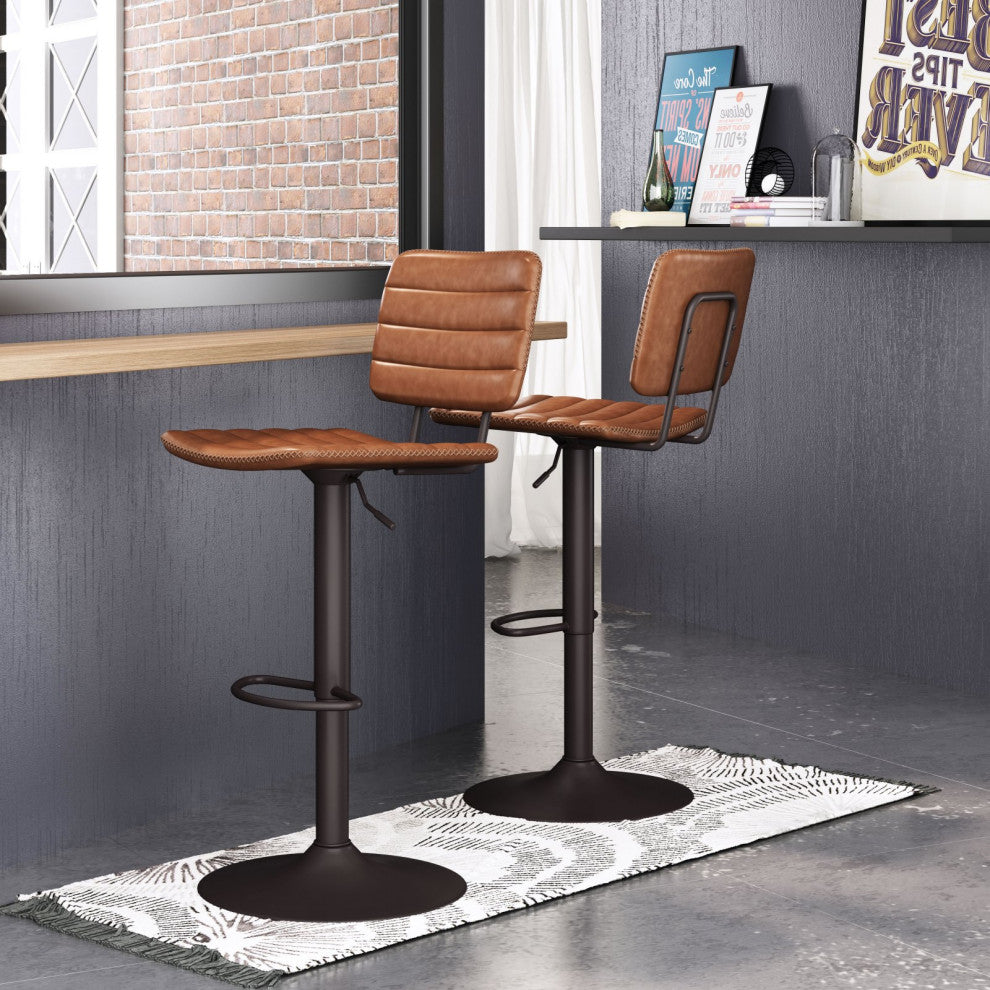 Bar Stool Chair Barstool, Faux Vinyl Leather, Steel, Vintage Brown, Bronze