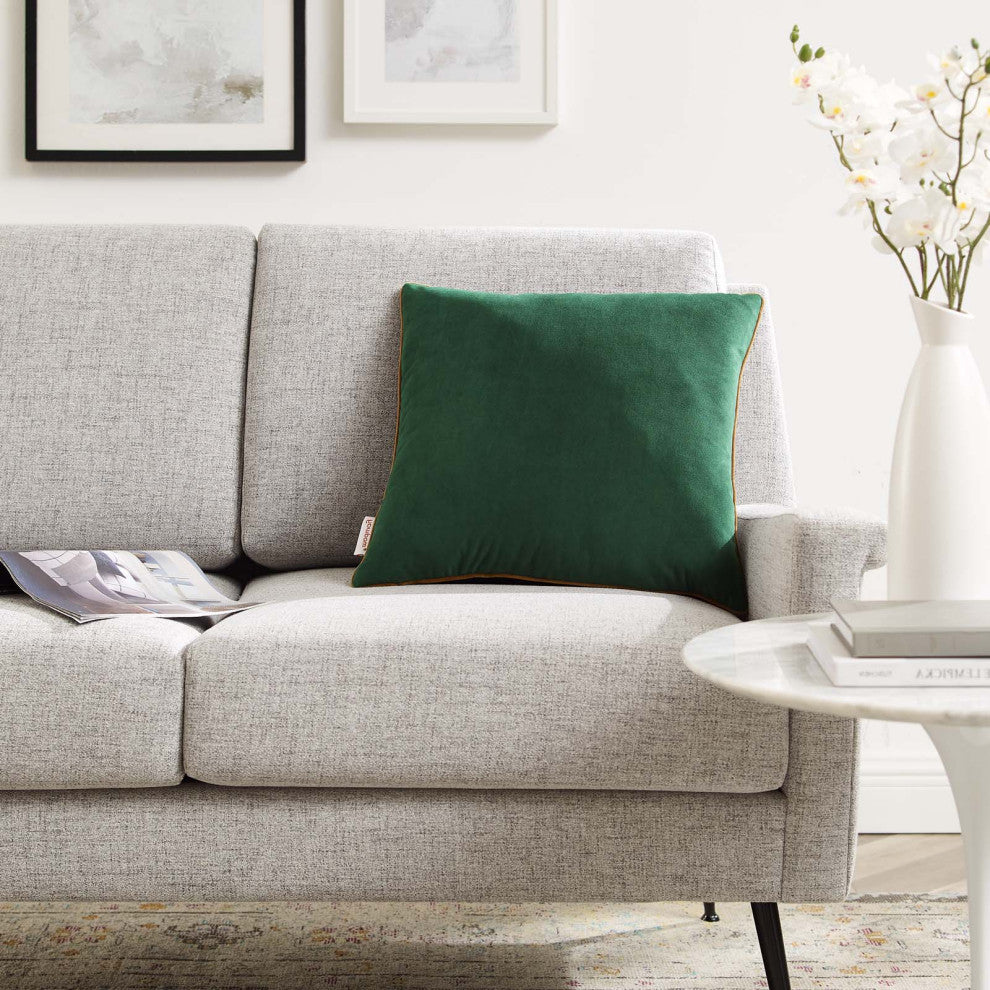 Accent Throw Pillow, Velvet, Green Brown, Modern, Living Lounge Hospitality