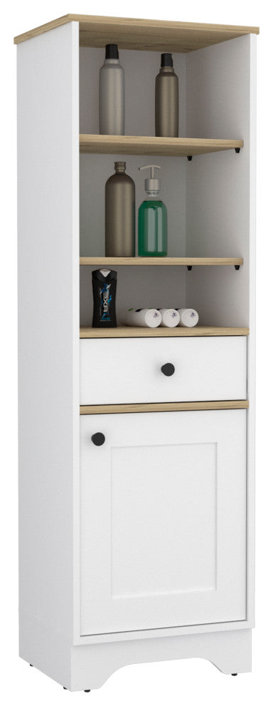 DEPOT E-SHOP Norwalk Linen Cabinet with Drawer, Light Oak/White
