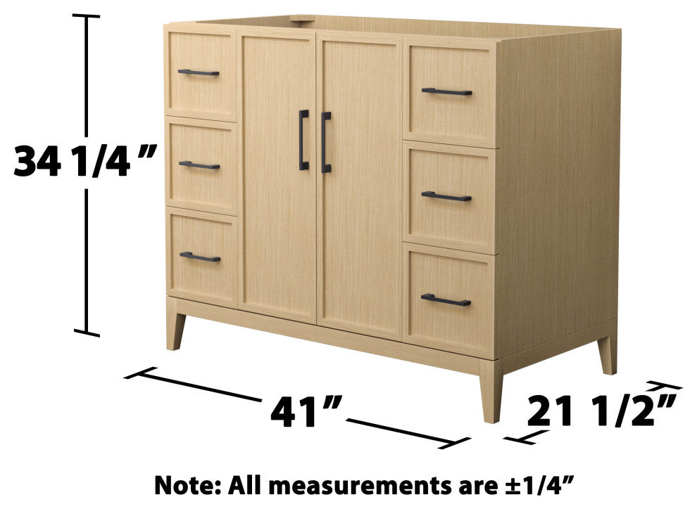 Elan 42" Single Vanity, White Oak, No Top, No Sink, Black Trim