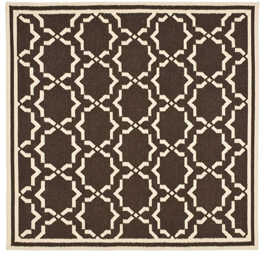 Safavieh Dhurries Dhu545A Geometric Rug, Chocolate/Ivory, 6'0"x6'0" Round