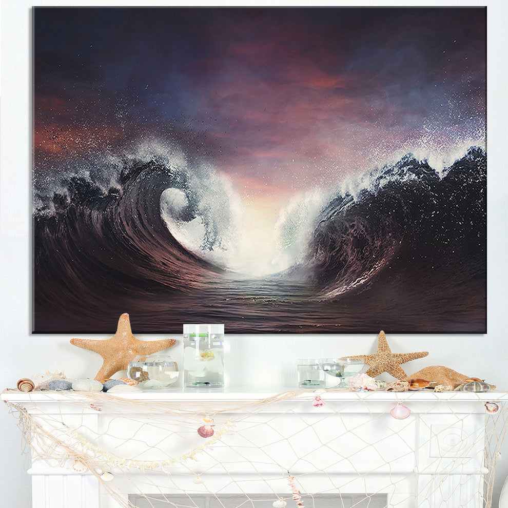 "Dark Parting Ocean With Colorful Clouds" Seashore Wall Art, 32"x16"