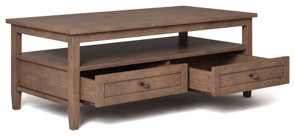 Warm Shaker SOLID WOOD Coffee Table, Rustic Natural Aged Brown