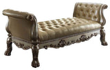 Leatherette Bench with Arms, Bone and Gold Patina
