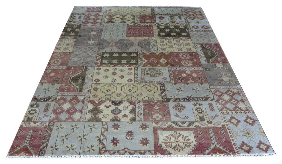 Hand-Knotted Multicolored Patchwork Oushak Oriental Rug, 9x12