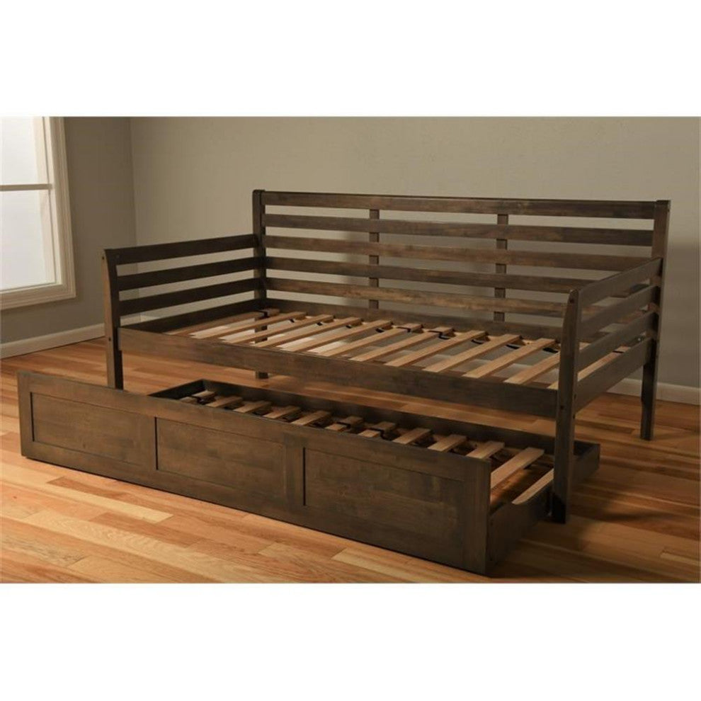 Kodiak Furniture Boho Daybed and Trundle in Rustic Walnut with Aqua Mattresses